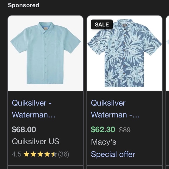 Blue Quicksilver Waterman Collection Button up Size medium (fits like a large) - Picture 2 of 5